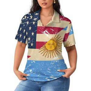 Amerikaanse En Argentinië Retro Vlag Vrouwen Sport Shirt Korte Mouw Tee Golf Shirts Tops Met Knoppen Workout Blouses