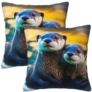 Kfjghhl Dier Leuke Bruine Otters Gooi Kussenslopen Decoratieve Boerderij Bank Kussensloop 45/50 cm Vierkante Kussen Pillcase