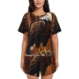 YJxoZH Flying Eagle Print Dames Zomer Pyjama Sets Nachtkleding Dames Korte Mouw Nachtkleding Pjs Lounge Met Zakken, Zwart, XL