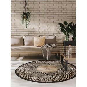 benuta Nest Artis Tapijt Kunstvezel, geschikt voor buiten, rond en in stijl: abstract, boho-stijl, onderhoudsvriendelijk voor eetkamer, keuken, outdoor/terras, zwart, ø 160 cm rond