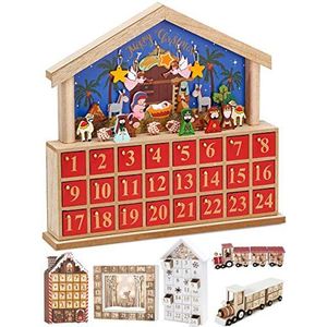 BRUBAKER Herbruikbare houten adventskalender te vullen - Bethlehem met 24 deuren - Doe-het-zelf-kalender 34,5 x 32 x 6 cm