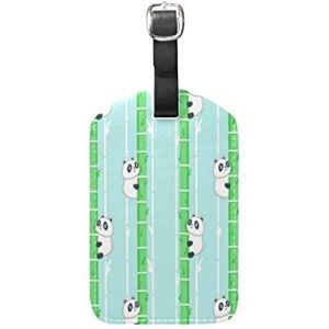 Leuke groene kleine panda bagage bagage koffer tags lederen ID label voor reizen (2 stuks)