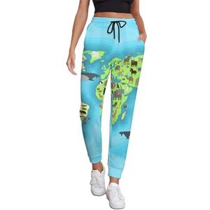 World Animals Map Dames Joggingbroek Running Joggers Broek Casual Broek Elastische Taille Lange Met Zakken