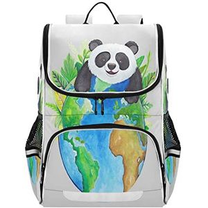 Green Earth Panda Boekentas School Student Rugzak Hoge Capaciteit voor Meisjes Jongens Kinderen, Patroon, M