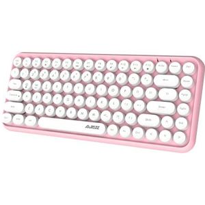 Draadloos gaming-toetsenbord, mini-compact toetsenbord met 84 toetsen, 2,4 GHz draadloze verbinding, schattig retro rond keycap frosted paneel, ergonomisch ontwerp, compatibel met pc, computer (roze)