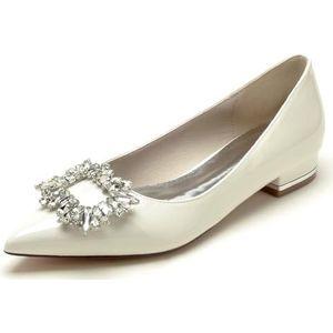 EICOFF Dames Lage Hakken Strass Bruids Trouwschoenen Gesloten Puntige Neus Platte Sandalen Werk Kantoor Bruiloft Dansen Schoenen,Beige,36 EU