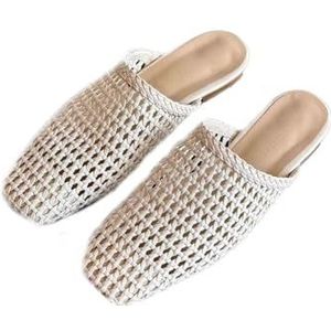 Dames gehaakte veterslippers - Platte sandalen met vierkante neus, ademend en comfortabel