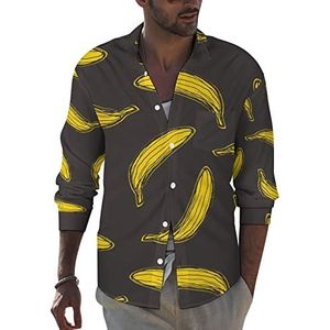 Yellow Banana Heren Revers Shirt Lange Mouw Button Down Print Blouse Zomer Pocket Tees Tops M