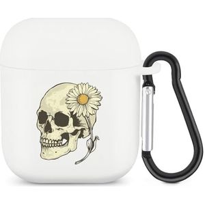 Schedel met madeliefje bloem schattig hoesje voor AirPods 2 & 1 schokbestendige beschermende hoofdtelefoon hoesjes cover met sleutelhanger voor mannen vrouwen