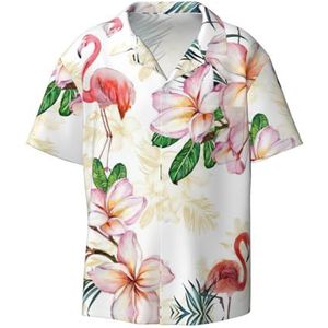 TyEdee Flamingo bloemenprint heren korte mouwen overhemden met zak casual button down shirts business shirt, Zwart, L