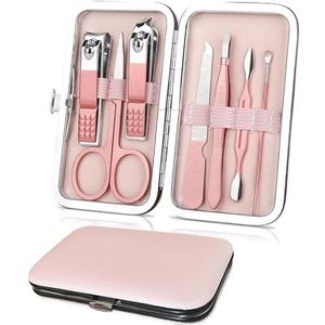 WWZ889 Premium manicureset, 7-in-1 professionele nagelknipper schaar pedicure kit, roestvrij staal nagelriem nagelverzorgingsgereedschap met luxe reiskoffer, draagbare manicure-verzorgingsset cadeau