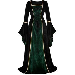 Dames Renaissance Ierse Deluxe Fluwelen Jurk Victoriaanse Middeleeuwse Lange Jurk Retro Fancy Gown Halloween Cosplay Kostuum Grote Maat-zwart groen-L
