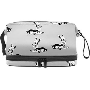 Dubbele Laag Cosmetische Tas Zwart en Wit Hond Draagbare Make-up Tas Reizen Organizer Pouch voor Vrouwen Meisjes Toiletartikelen Tassen, multi 1, 27x15x14 cm/10.6x5.9x5.5 in, Make-up zakje