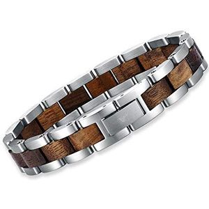 Woodstar Armband van hout en roestvrij staal, voor heren, dames, walnoot van hoogwaardig staal, strap, mode-accessoires, design Made in Italy, cadeau-idee voor verjaardag
