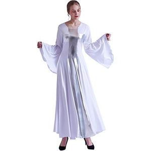 GRACEART Dames jurk gebed lof jurken liturgische kerk danskleding (S, wit/zilver)