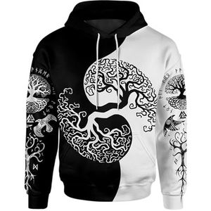 Viking Tree of Life Hoodie - Noorse Mythe Yggdrasil Tattoo Sweatshirts, Casual Lichtgewicht Pullover voor Streetwear(M)