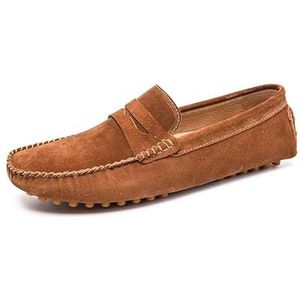 Heren Loafers Schoen Ronde Neus Suede Vamp Penny Rijden Loafers Moc schoenen Antislip Comfortabele Platte Hak Party Casual Slip-ons (Color : Brown, Size : 41 EU)