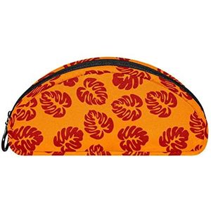 Etui Halve cirkel Briefpapier Pen Bag Pouch Holder Case Oranje Surf Leaves, Multi kleuren, 19.5x4x8.8cm/7.7x1.6x3.5in, Make-up zakje