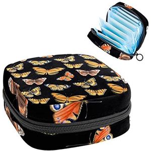 Maandverband Opbergtas, Periode Kit Bag voor School, Menstruatie Cup Pouch, Maandverband Pads Organizer Bag, Helder Oranje Vlinders op Zwart
