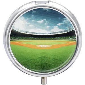 Pillendoosje Reizen Pil Organizer Groene Honkbal Veld Achtergrond Gedrukt Leuke Pillendoos Handige Pillendoos Geschikt om in zakken en tassen te worden geplaatst