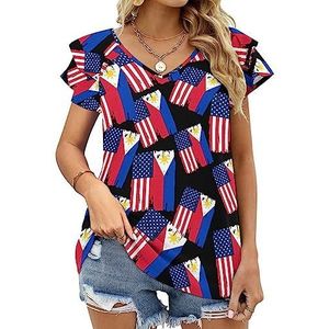 Amerikaanse Filipijnse vlag dames casual tuniek tops ruches korte mouwen T-shirts V-hals blouse T-shirt