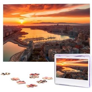 Sunset in Barcelona Puzzels, 1000 stukjes, gepersonaliseerde legpuzzels voor volwassenen, gepersonaliseerde afbeelding met opbergtas, puzzel, houten foto's, puzzel voor gezin, woondecoratie (74,9 x 50