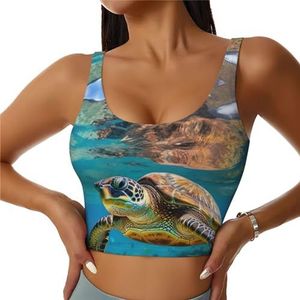 ZXERTG Lord Howe Island zeeschildpad print atletische tanktops, hoge ondersteuning, ideaal voor high-impact workouts, yoga en hardlopen, Zwart, S