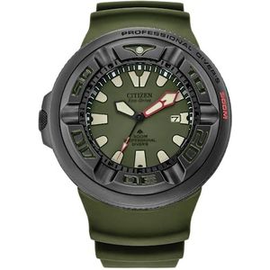 Citizen Promaster Dive Eco Drive horloge met zwarte roestvrijstalen behuizing, groene PU-armband, 3 wijzers (model: BJ8057-09X), groen, Citizen Promaster Dive Eco Drive, groen, Groen, Citizen