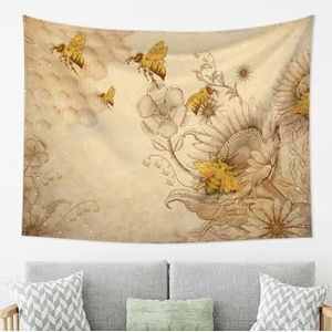 LAMAME Landelijke Honing Bijen Wildflowers Gedrukt Tapestry Muur Opknoping Muur Decor Esthetische Tapestry voor Slaapkamer Woonkamer
