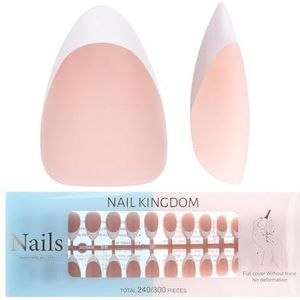 French Tips Gel x Nail Tips, 240 stuks Press-on Nails, voorgemonteerde tipprimer en basislaag, 15 zachte gel-nepnagels for doe-het-zelf nagelverlenging(Matte White-Deep Bronze S Almond)