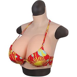 Silicone Borstvormen Realistische Nep Tieten Hoge Kraag Stijl Borstplaat met Zachte Katoenen Vulling voor Crossdressers Transgender(Size:E-beker,Color:Naakt)