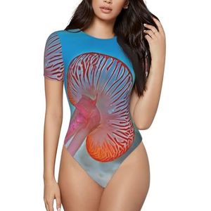 ELSMZXZD Bodysuit met korte mouwen voor dames - gekleurde kwallen bedrukt ronde hals bodysuit, rekbaar T-shirt top, casual slim fit turnpakje, 3 D, S