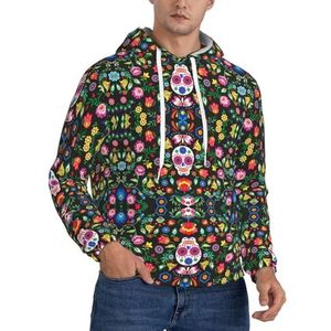 TTIGLHOH Sugar Horror Skull And Flowers Winter Hoodies Voor Mannen Fleece Gevoerde Sherpa Trui Kangoeroe Pocket Comfort Fit, Winter Sweatshirt, Zwart, M