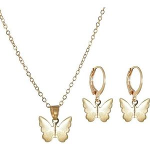 Oorringen en legering vlinder ketting ketting set vlinder ketting, Zink