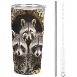 AQRJLPM Wasberen in de herfst boomgat autobeker roestvrij stalen beker met rietje en deksels lekvrij geïsoleerde roestvrijstalen reiskoffiemok pobtable voor koude warme dranken kamperen