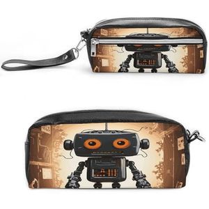 MNVTSKOP Zwarte Robot Make-uptas Kleine Cosmetische Reistas Draagbare Briefpapier Organizer voor Vrouwen Leraar