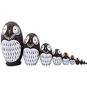 Matroesjka Pop 10 Pcs Uil Ei Russische Poppen Handgeschilderde Decor Speelgoed Nesten Poppen Houten Matryoshka Russische Nesten Poppen Stapelspeelgoed