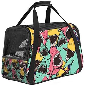 Pet Travel Carrying Handtas, Handtas Pet Tote Bag voor Kleine Hond en Kat Geel Roze Groen Haai Patroon