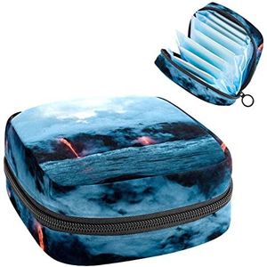 Magma en Zeewater Patronen,Periode Pouch Draagbaar,Tampon Houder voor Portemonnee Vrouwelijke Product Organizer, Meerkleurig, 4.7x6.6x6.6 in/12x17x17 cm