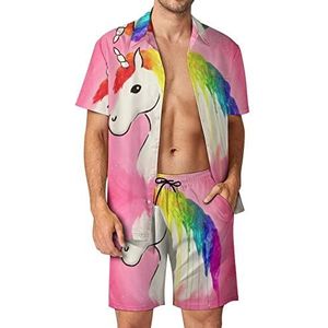 Regenboog Eenhoorn Hawaiiaanse Sets voor Mannen Button Down Korte Mouw Trainingspak Strand Outfits XL