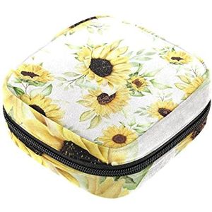 Zonnebloemen Patroon Maandverband Opbergtas Menstruatie Pad Tas Draagbare Menstruatie Cup Pouch met Rits voor Tiener Meisjes Vrouwen Dames