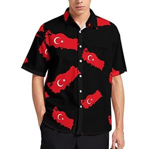 Turkije Kaart Vlag Hawaiiaanse Shirt Voor Mannen Zomer Strand Casual Korte Mouw Button Down Shirts met Zak