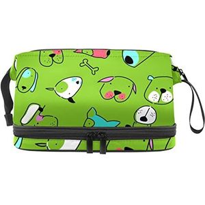 Dubbele Laag Cosmetische Tas Eenvoudige Zwarte Lijn Hond Gezicht Draagbare Make-up Tas Reizen Organizer Pouch voor Vrouwen Meisjes Toiletartikelen Tassen, Meerkleurig, 27x15x14 cm/10.6x5.9x5.5 in, Make-up zakje