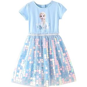 BOJON Elsa Jurken tule zomerjurk korte mouwen Frozen Princess Ice Princess kostuum meisjes kinderen (zonder haarbandje), blauw, 130 Große Größen