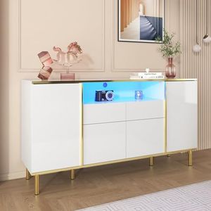 BXEYXE Dressoir, hoogglanzende witte commode met 2 laden, commode, slaapkamercommode, hoogglanzend wit sideboard - B150/T40/H80cm