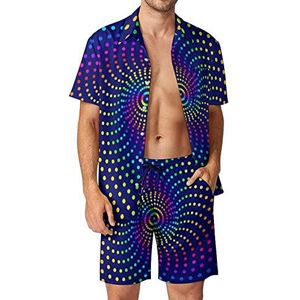 Abstracte Regenboog Mannen Hawaiiaanse Bijpassende Set 2-delige Outfits Button Down Shirts En Shorts Voor Strand Vakantie
