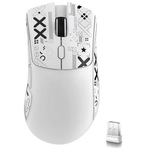 MAMBASNAKE R1 59g Tri-mode lichtgewicht draadloze gamingmuis met antislipstickers, 2,4 GHz/Bluetooth/bekabelde connectiviteit, 5 programmeerbare knoppen, 6 instelbare DPI tot 18000, PAW3311 sensor-wit