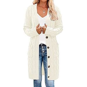 Earnmore Damesvest met lange mouwen, gebreid, lang model, openvallend, met knopen, bovenkleding, wit, maat S