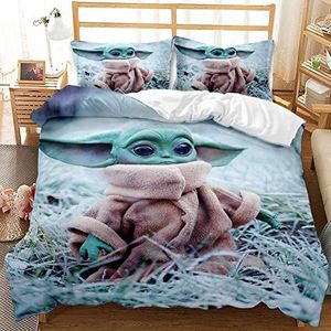 WFKLLL Baby Yoda dekbedovertrek, zacht geborsteld polyester beddengoed voor kinderen jongens slaapkamerdecoratie met 2 kussenslopen (stijl B, 220 x 240 cm)