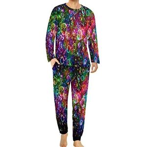Fantasie regenboog kleur bubble comfortabele heren pyjama set ronde hals lange mouw loungewear met zakken S